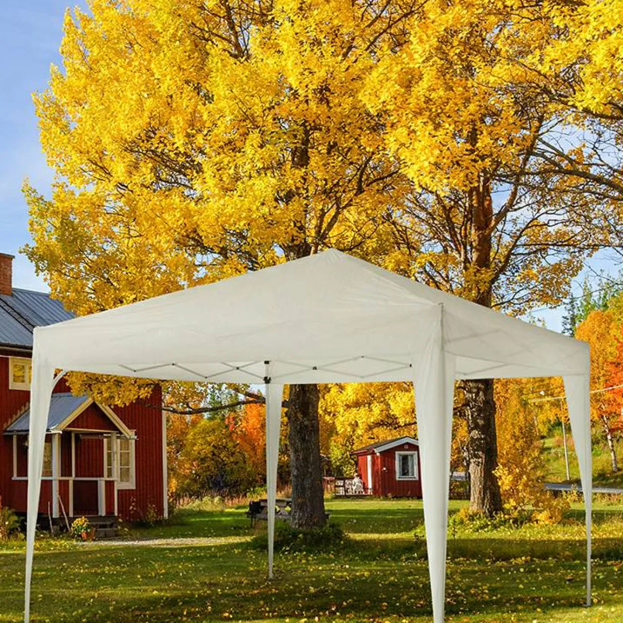 Skugga Ihopfällbart 3x3 m Vit - Metall/Polyester
